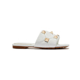Studded Leather Flat Slippers Slides